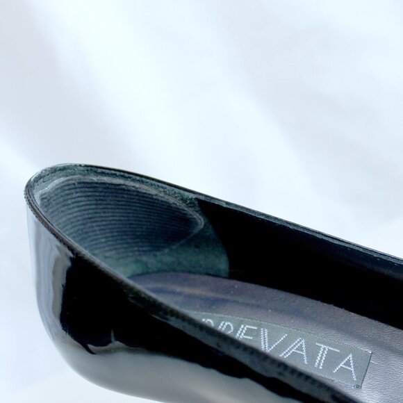 PREVATA  | Vintage Italian Leather Shoes 7 1/2 Black | Open-Toes Kitten Heels - Picture 12 of 15